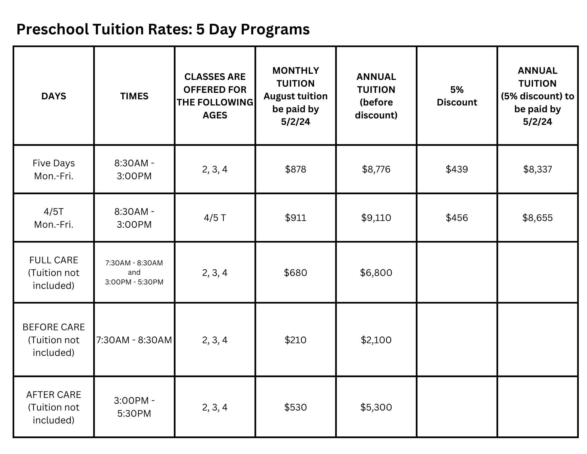 20242025 Tuition Lutheran Church of the Cross Day School